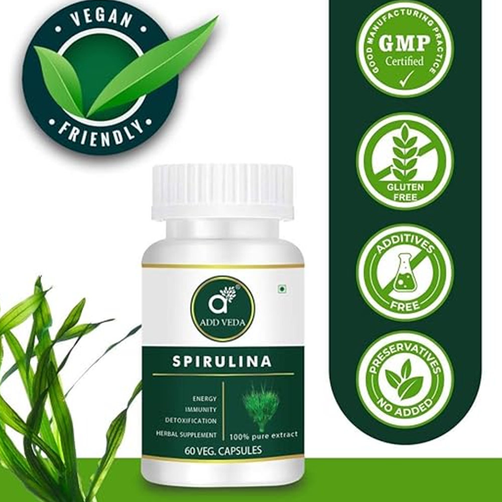ADD VEDA Spirulina – Energy, Immunity & Detox, 60 Capsules