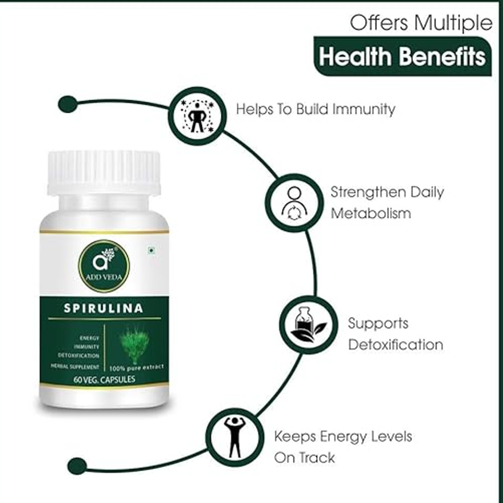 ADD VEDA Spirulina – Energy, Immunity & Detox, 60 Capsules