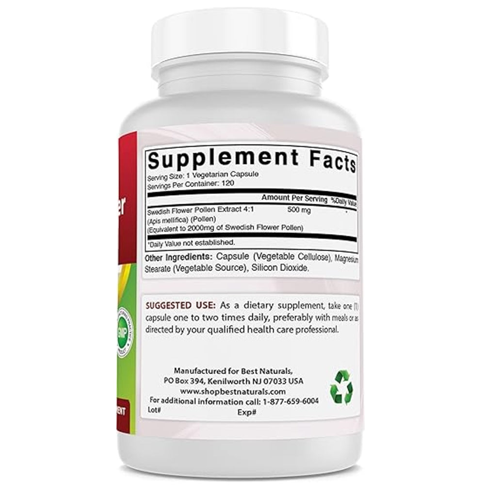 Best Naturals Swedish Flower Pollen 2000mg | 120 Capsules