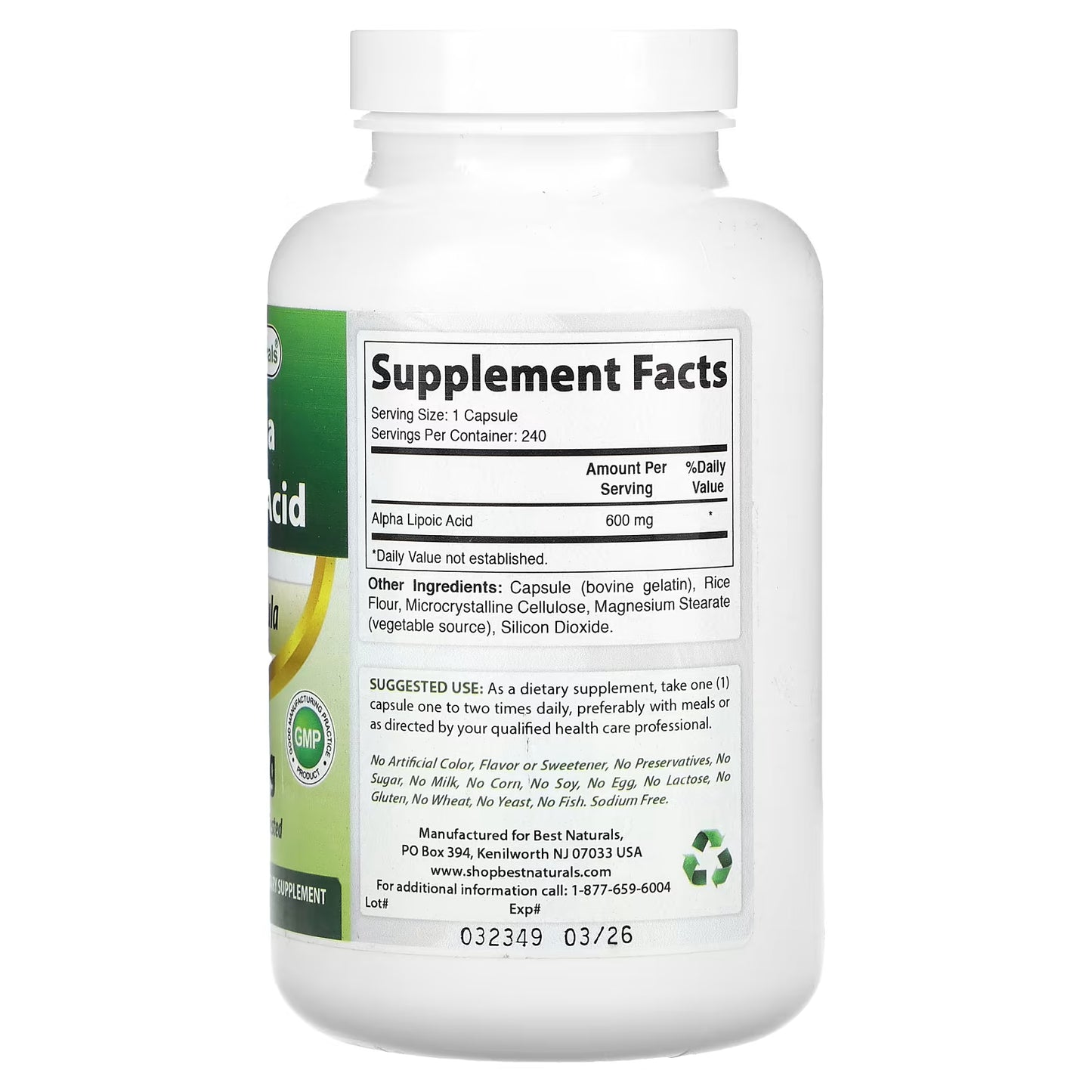 Best Naturals Alpha Lipoic Acid 600 Mg Supplement