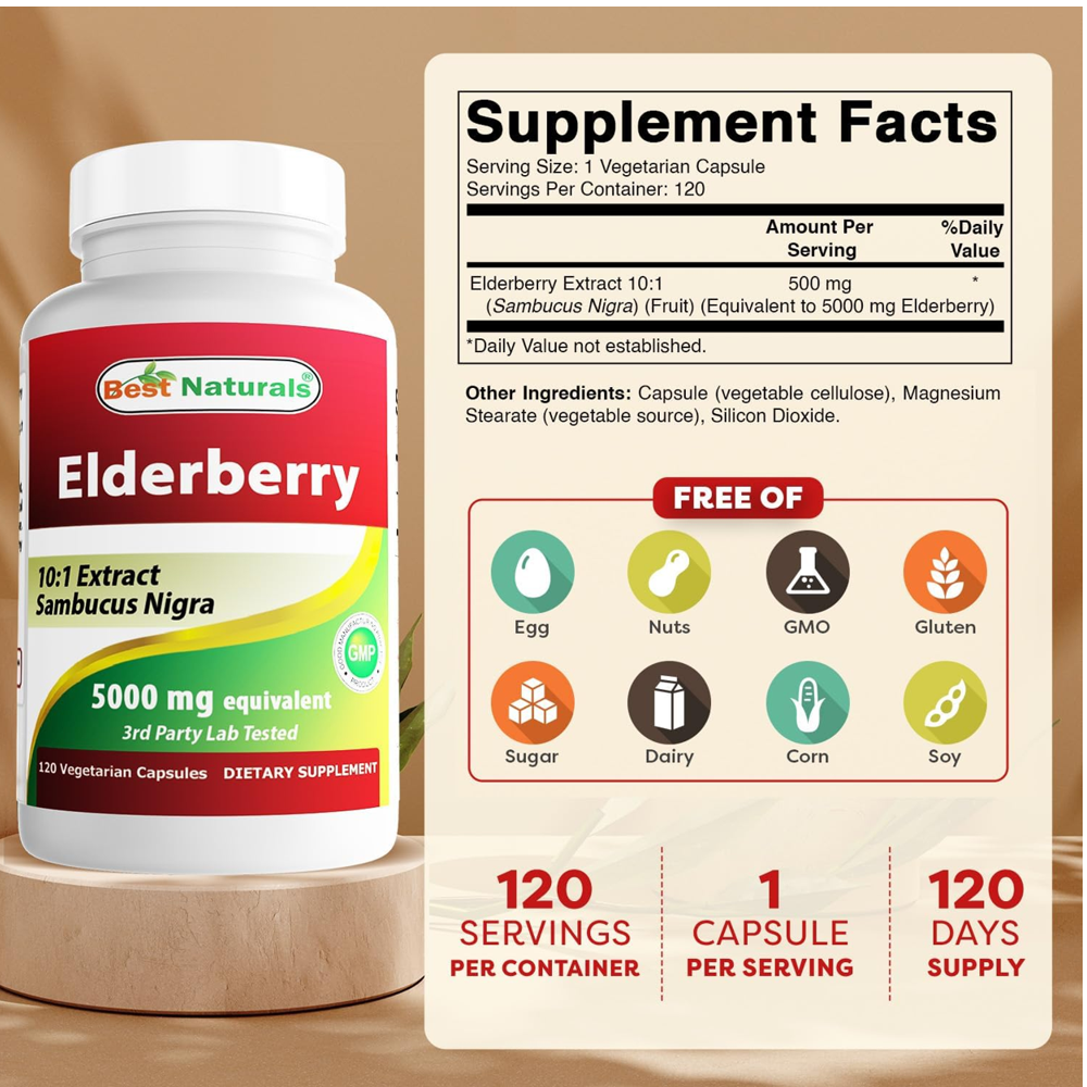 Best Naturals Elderberry 5000mg Capsules