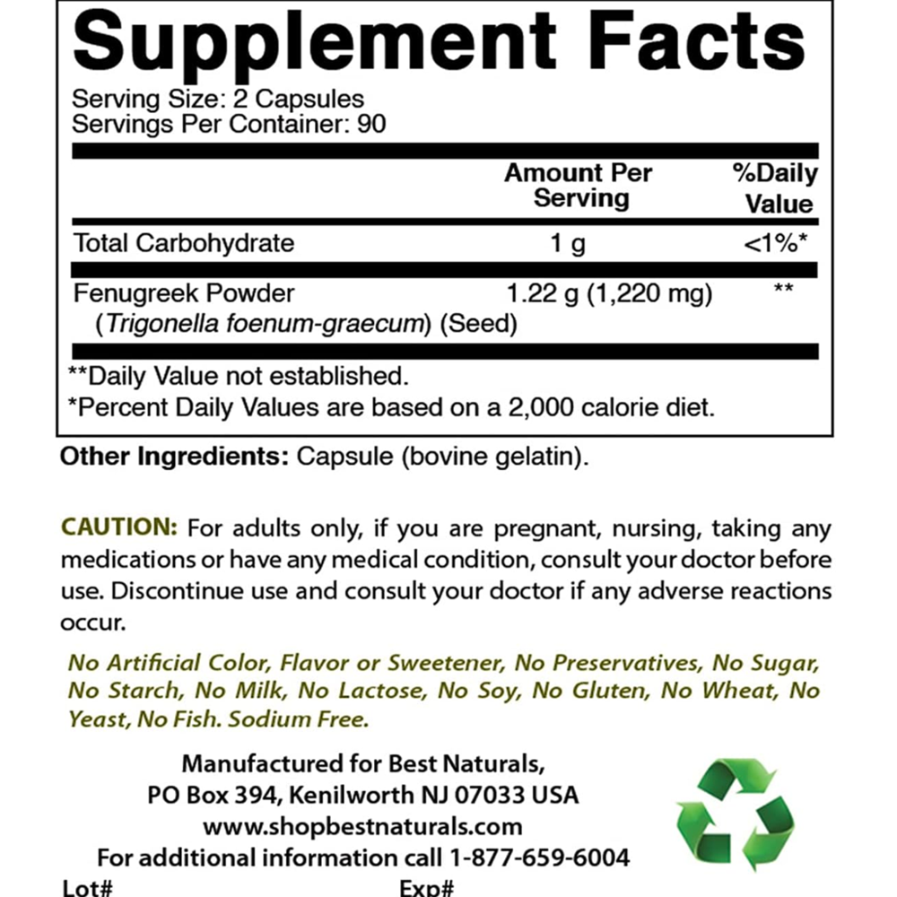 Best Naturals Fenugreek 610 mg Capsules