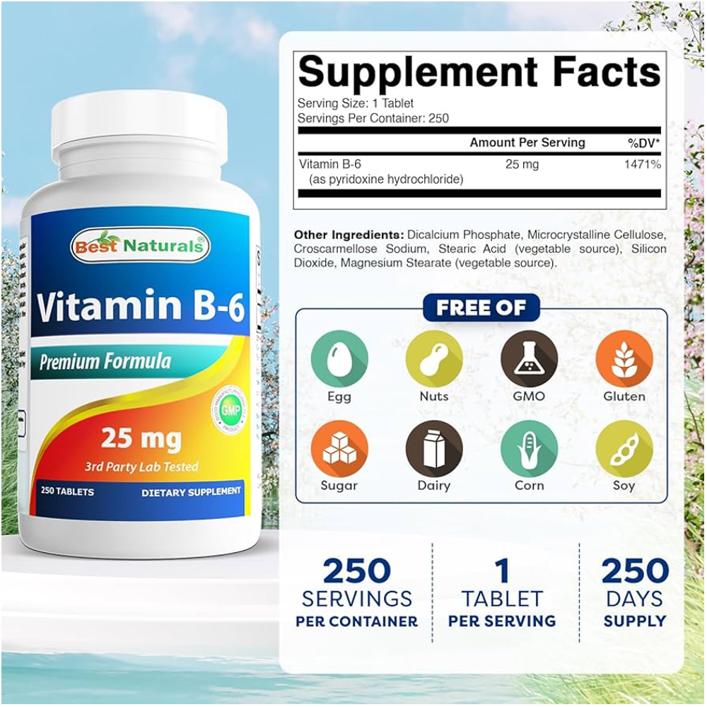 Best Naturals Vitamin B6 100 mg Capsules