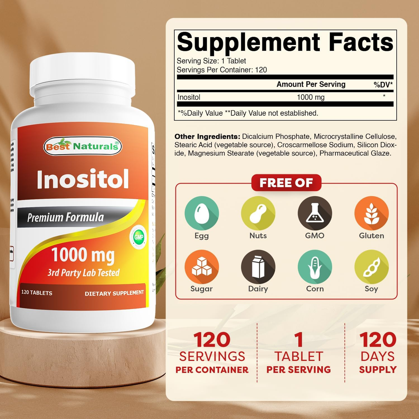 Best Naturals Inositol 1000 mg Tablets