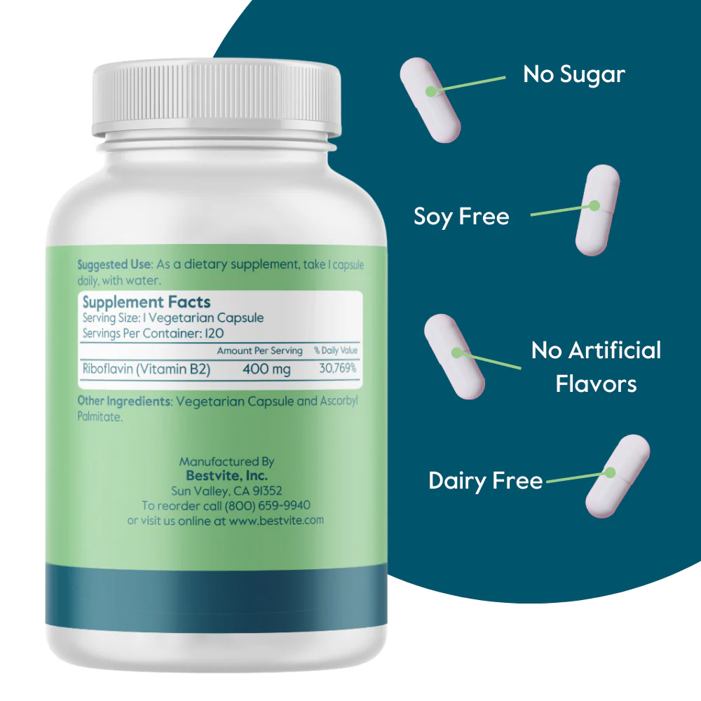Bestvite Vitamin B-2 (Riboflavin) 400mg Capsules