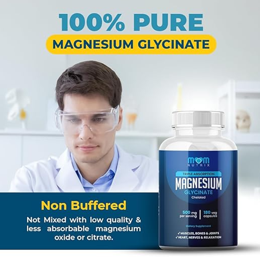 MOM NUTRIX Magnesium Glycinate – 500mg | 180 Veg Capsules