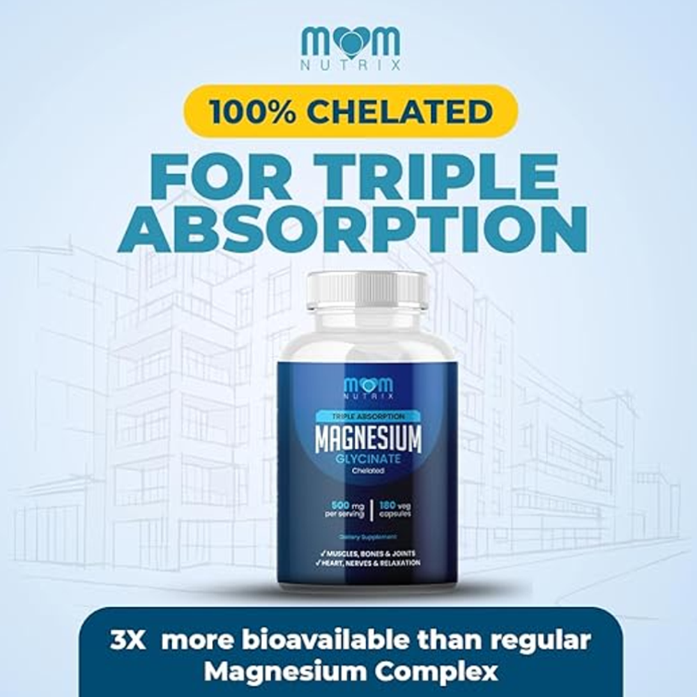 MOM NUTRIX Magnesium Glycinate – 500mg | 180 Veg Capsules