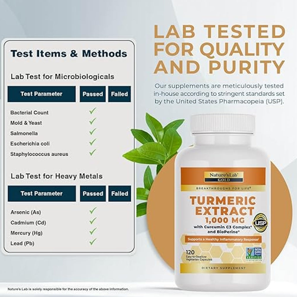 Nature's Lab Turmeric Extract 1000mg  – 180 Vegetarian Capsules