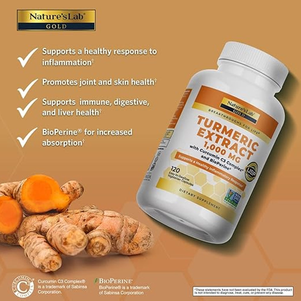 Nature's Lab Turmeric Extract 1000mg  – 180 Vegetarian Capsules
