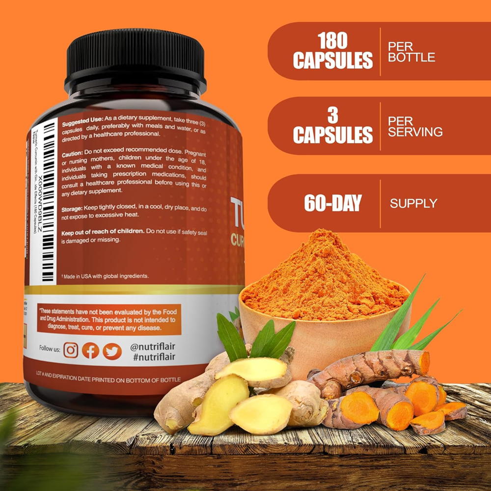 NutriFlair Turmeric Curcumin with Ginger and BioPerine Capsules