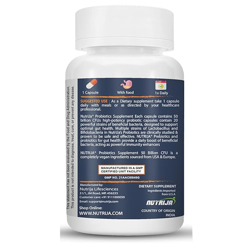 Nutrija Probiotics – 50 Billion CFUs | 20 Strains + Probiotics