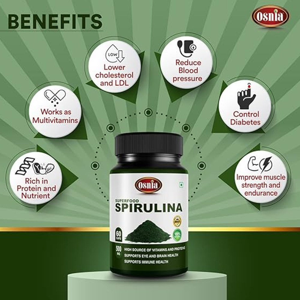 Osnia Superfood Spirulina – 500mg, High in Vitamins & Protein