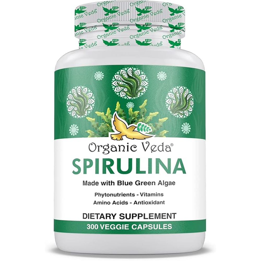 Organic Veda Spirulina – Nutrient-Rich Blue Green Algae 120 Capsules