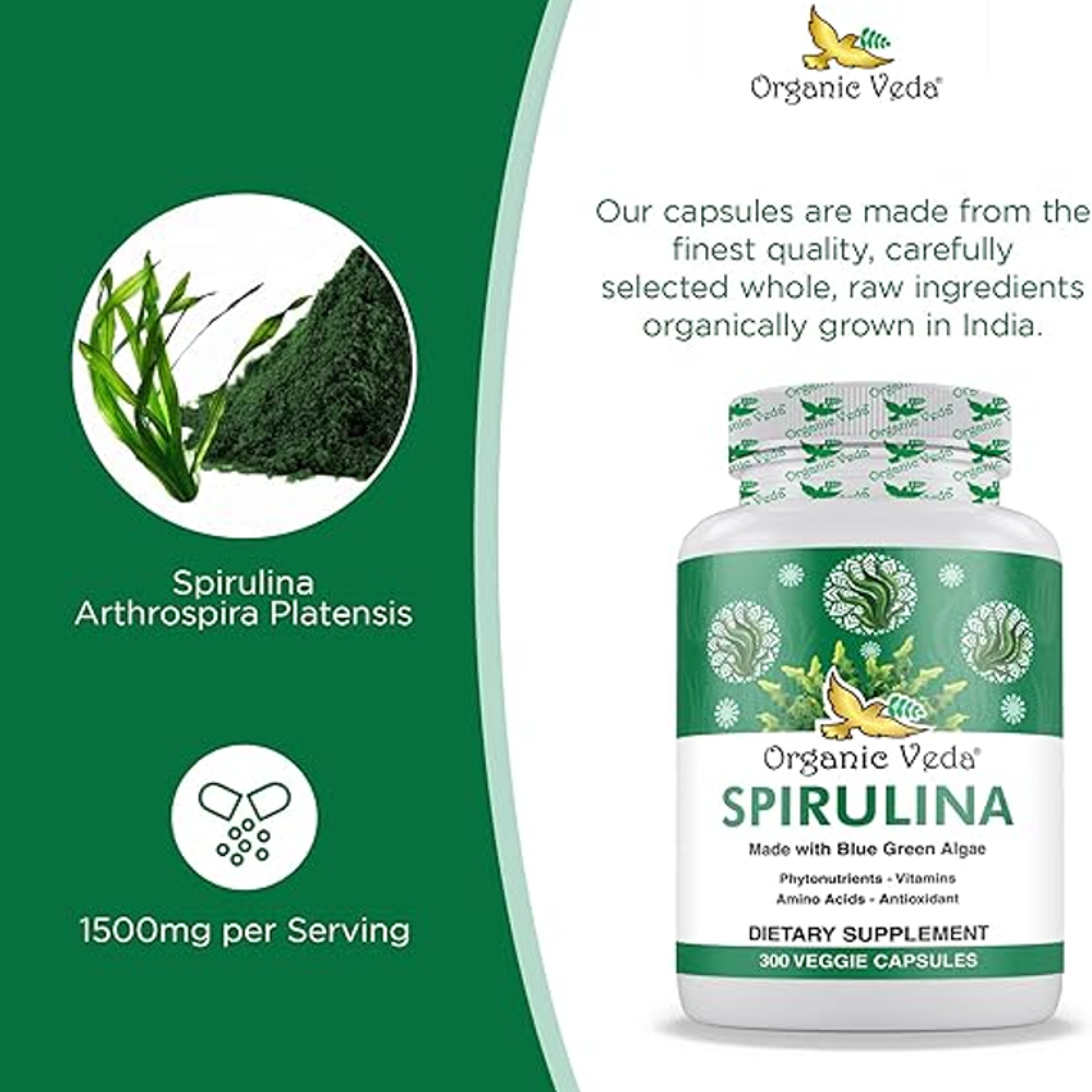 Organic Veda Spirulina – Nutrient-Rich Blue Green Algae 120 Capsules