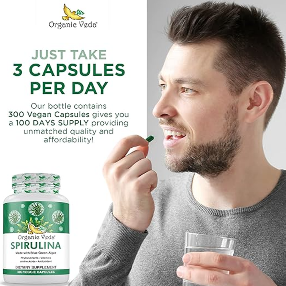 Organic Veda Spirulina – Nutrient-Rich Blue Green Algae 120 Capsules