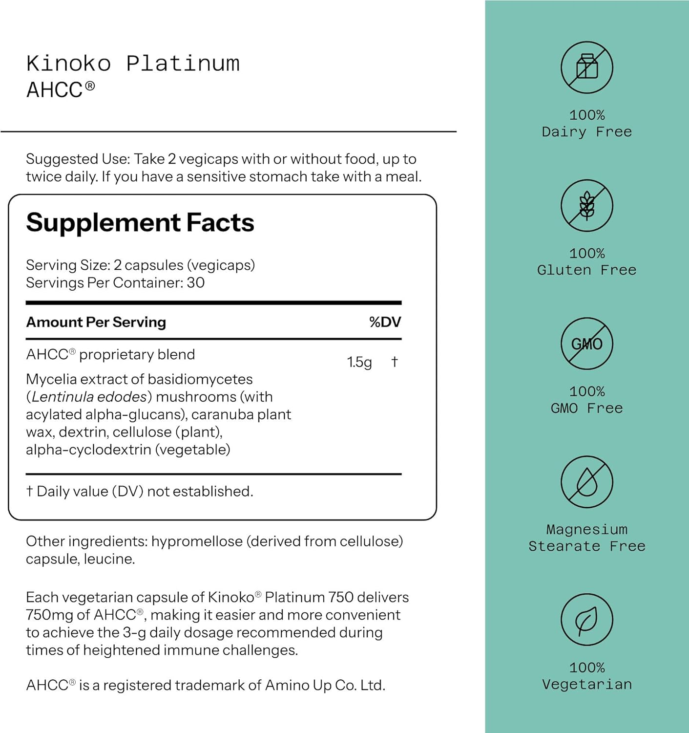 Quality of Life Premium Kinoko Platinum AHCC Capsules