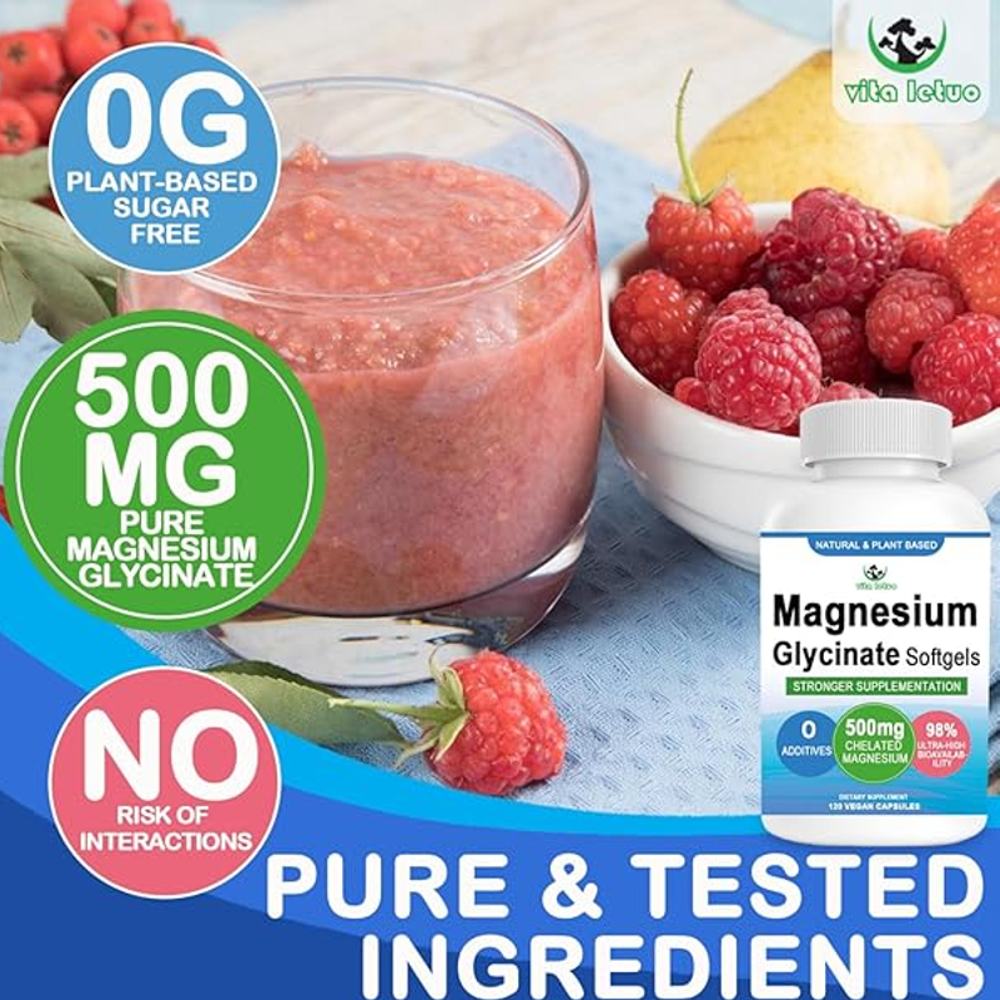Vita Letuo Magnesium Glycinate 500mg – (120 Vegan Soft gels)