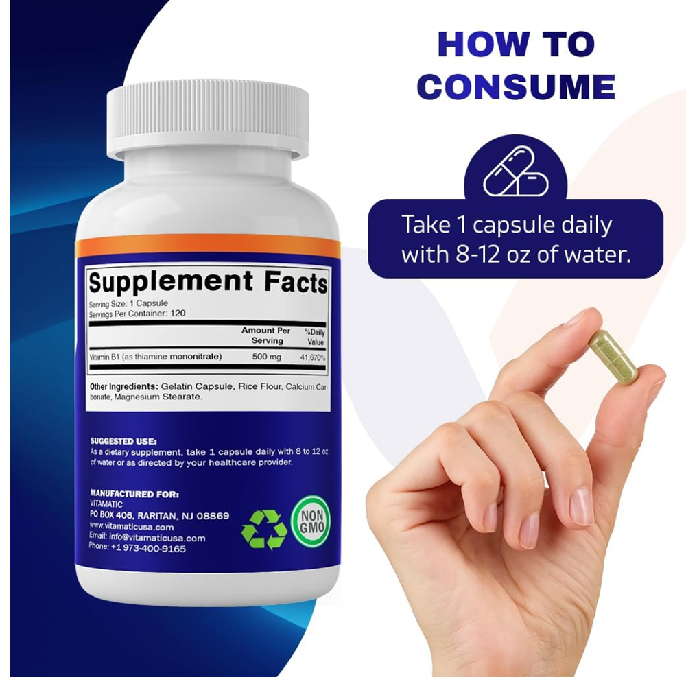 Vitamatic High Potency Vitamin B1 500 mg Capsules