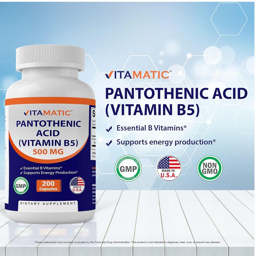 Vitamatic Pantothenic Acid (Vitamin B5) 500 Mg Capsules