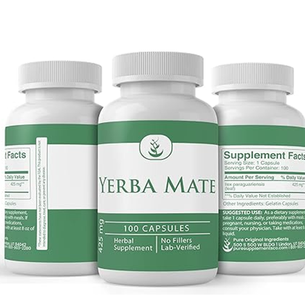 Yerba Mate 425mg – Herbal Energy & Focus Booster | 100 Capsules