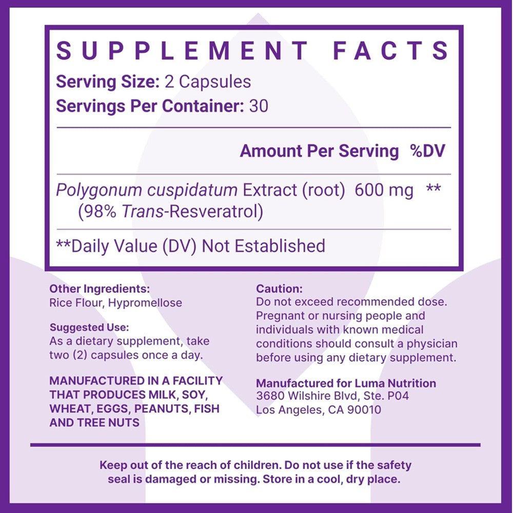Luma Nutrition Resveratrol Antioxidant Capsules