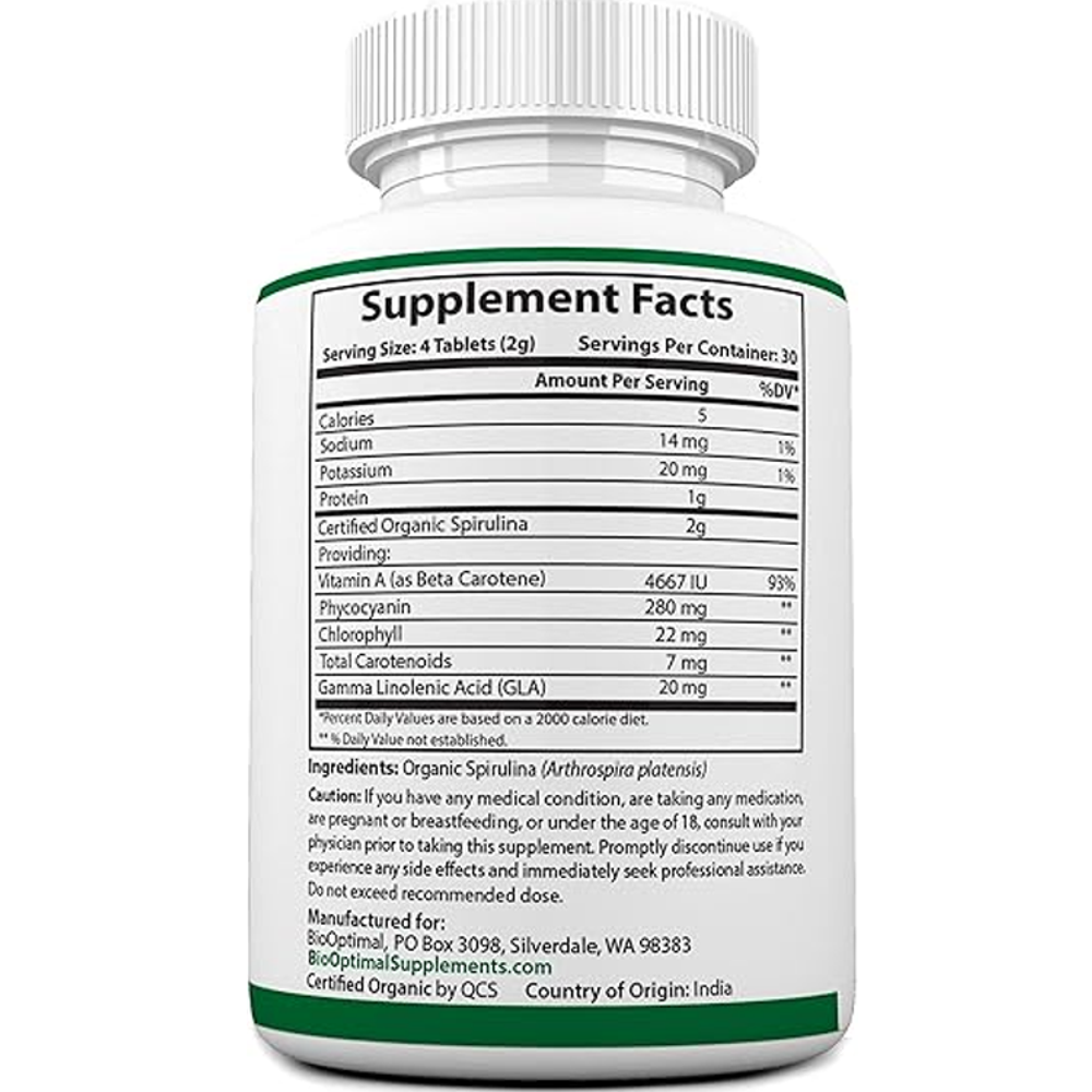 BioOptimal Organic Spirulina Tablets – USDA Organic 120 Tablets