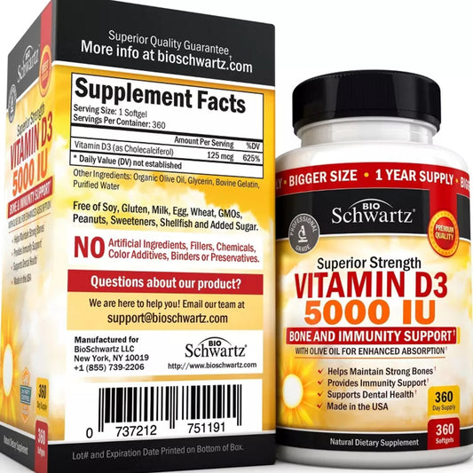 BioSchwartz Vitamin D3 5000 IU – Bone & Immune Support 360 Softgels