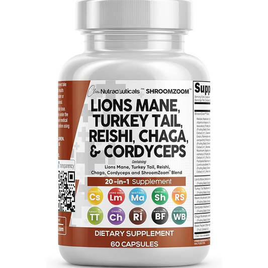 Clean Nutraceuticals Lion’s Mane, Turkey Tail, Reishi, Chaga & Cordyceps