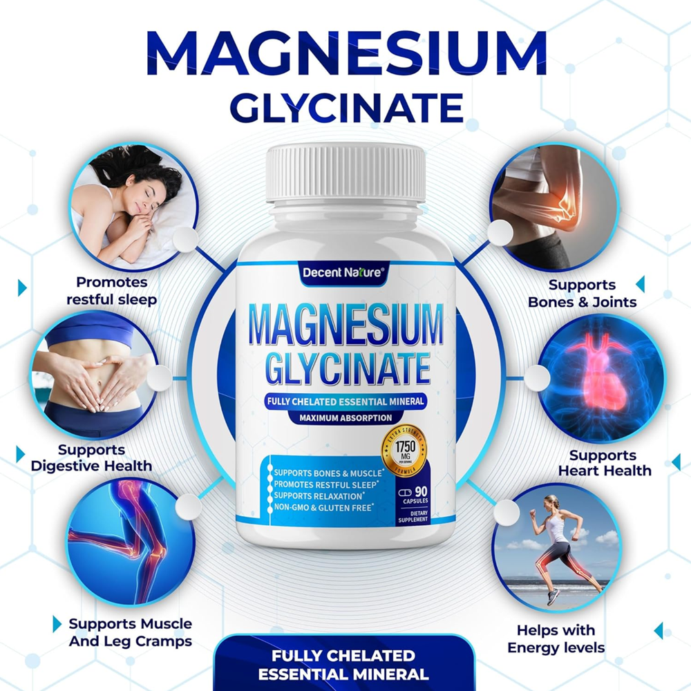 Decent Nature® Magnesium Glycinate 525mg – Relaxation Formula(90 Capsules)