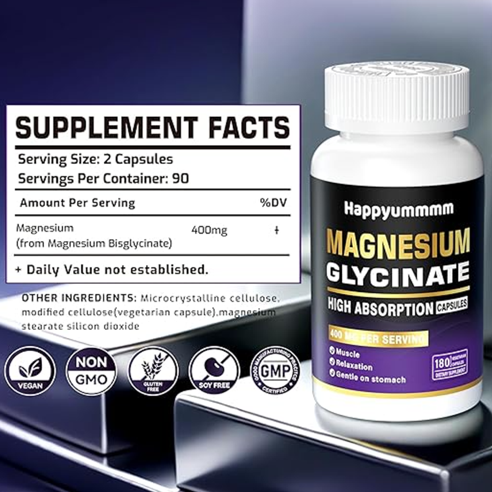 Happyummmm Magnesium Glycinate 400mg – Muscle Relaxation (180 Capsules)