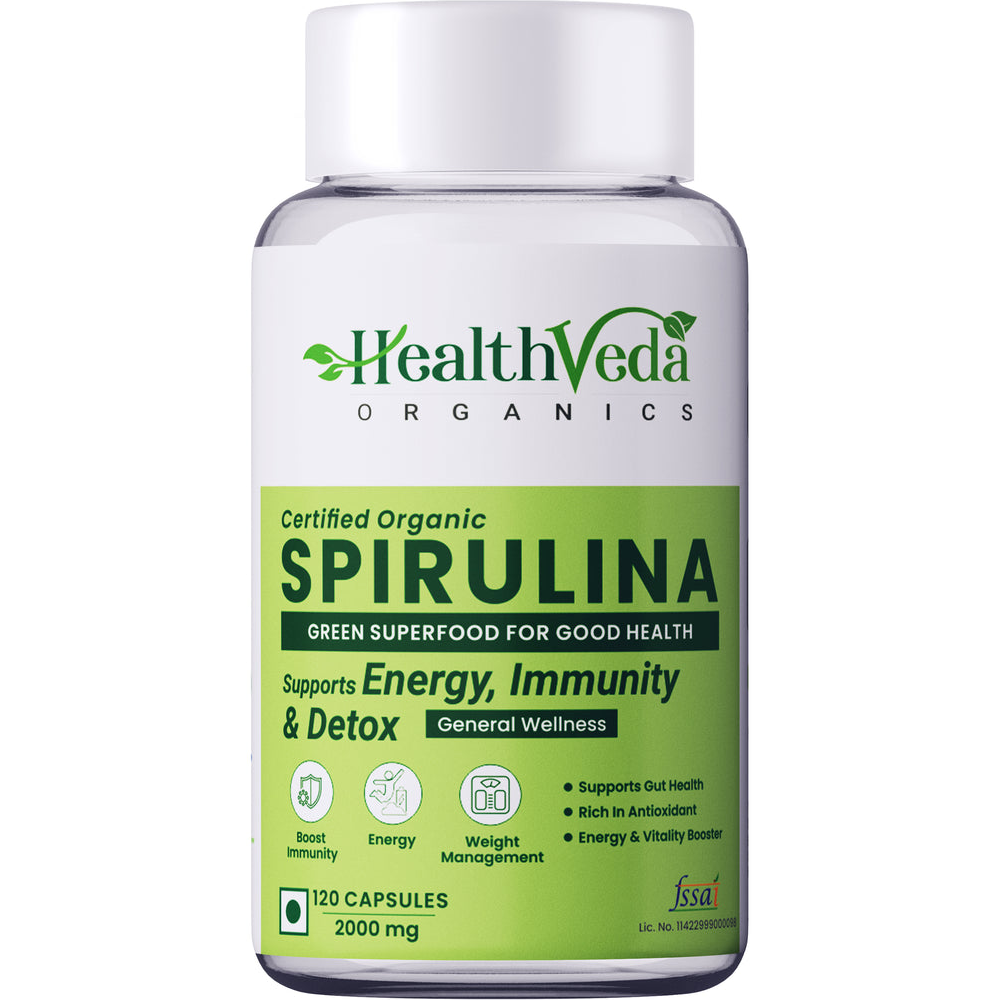 HealthVeda Organics Certified Organic Spirulina –120 Capsules