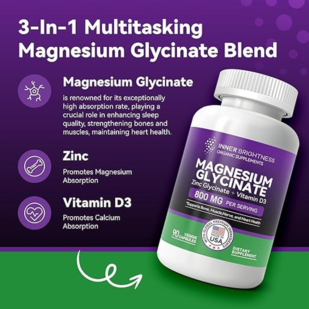 Inner Brightness Magnesium Glycinate with Zinc & Vitamin D3- 90 Capsules