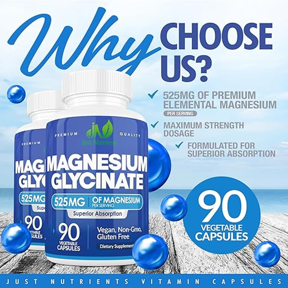 Just Nutrients Magnesium Glycinate 525mg – (90 Capsules)