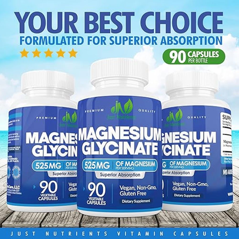 Just Nutrients Magnesium Glycinate 525mg – (90 Capsules)