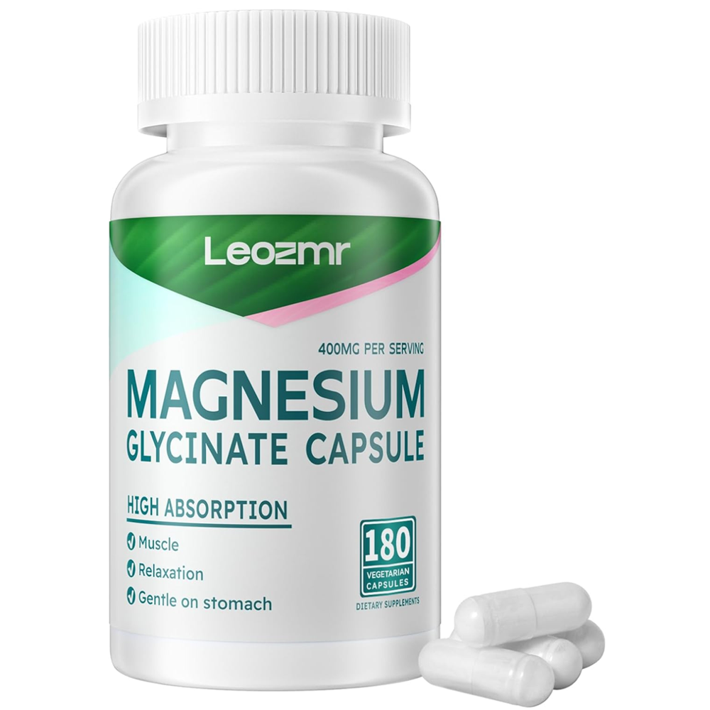 Leozmr Magnesium Glycinate 400mg – Muscle Relaxation (180 Vegetarian Capsules)