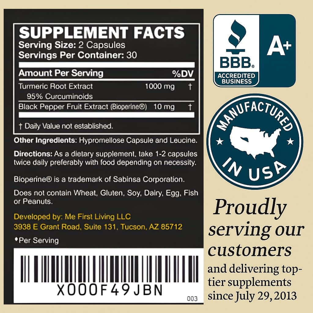 Me First Living Premium Turmeric Curcumin Capsules