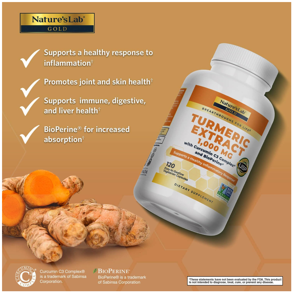 Nature's Lab Turmeric Curcumin C3 Complex 1000mg Capsules