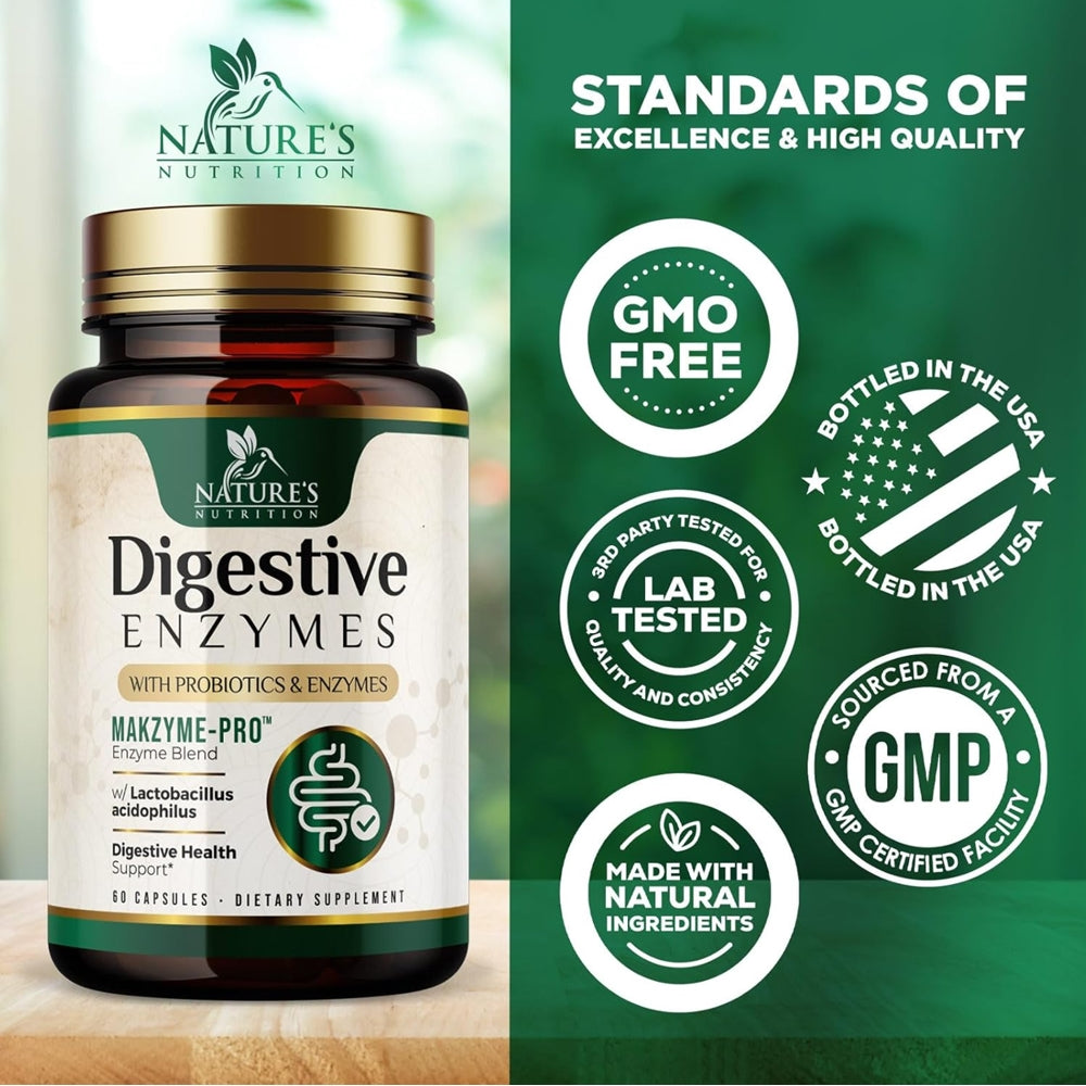 Nature's Nutrition Digestive Enzymes with Probiotics | 60 Capsules