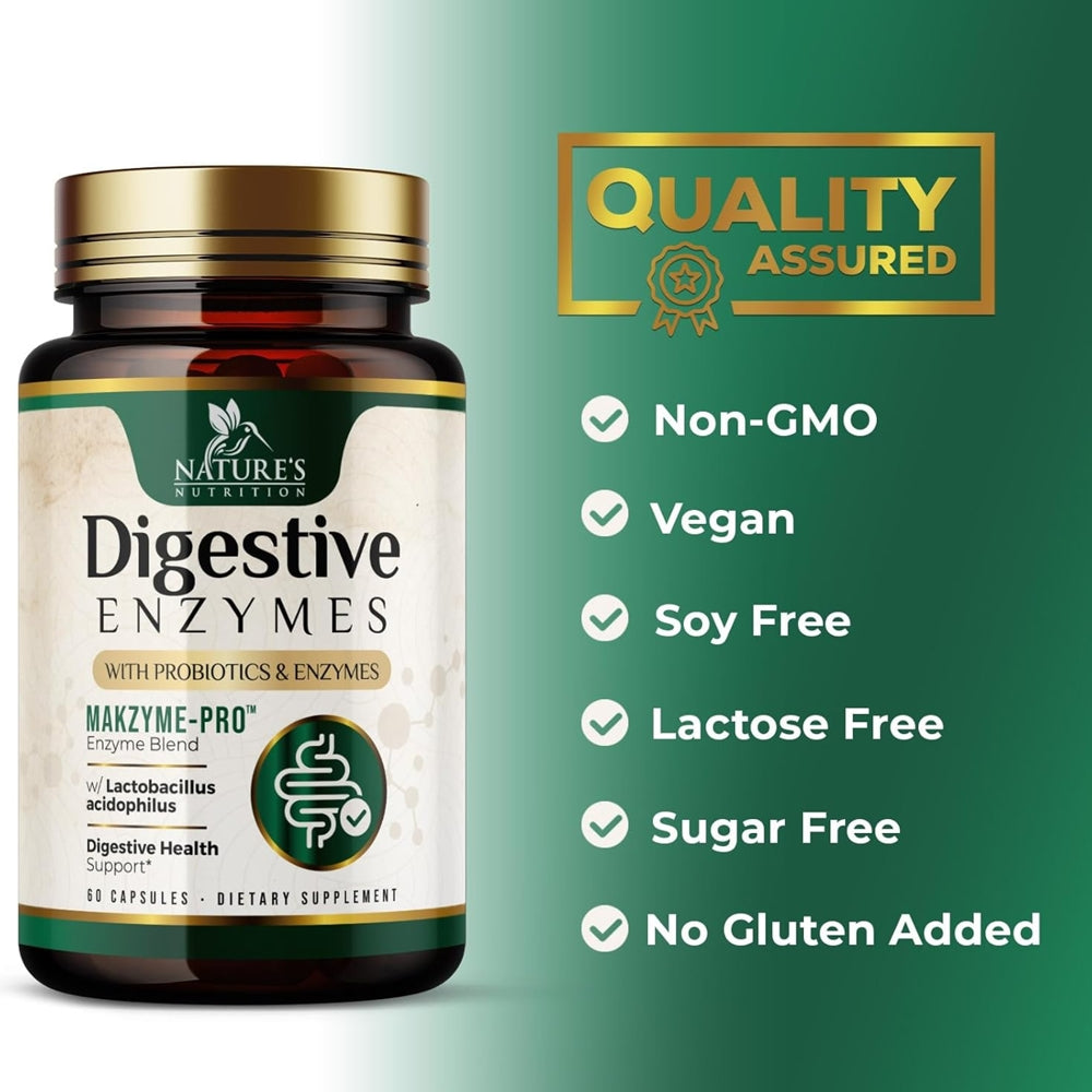 Nature's Nutrition Digestive Enzymes with Probiotics | 60 Capsules