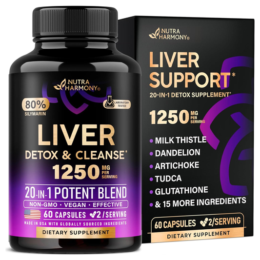 Nutra Harmony 80% Silymarin Liver Detox & Cleanse 1250 Mg Capsules