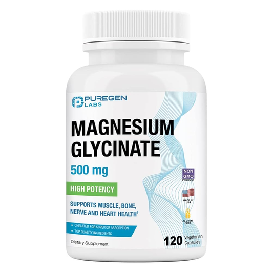 PureGen Magnesium Glycinate 500mg –Muscle, Bone & Heart Health(120 Capsules)