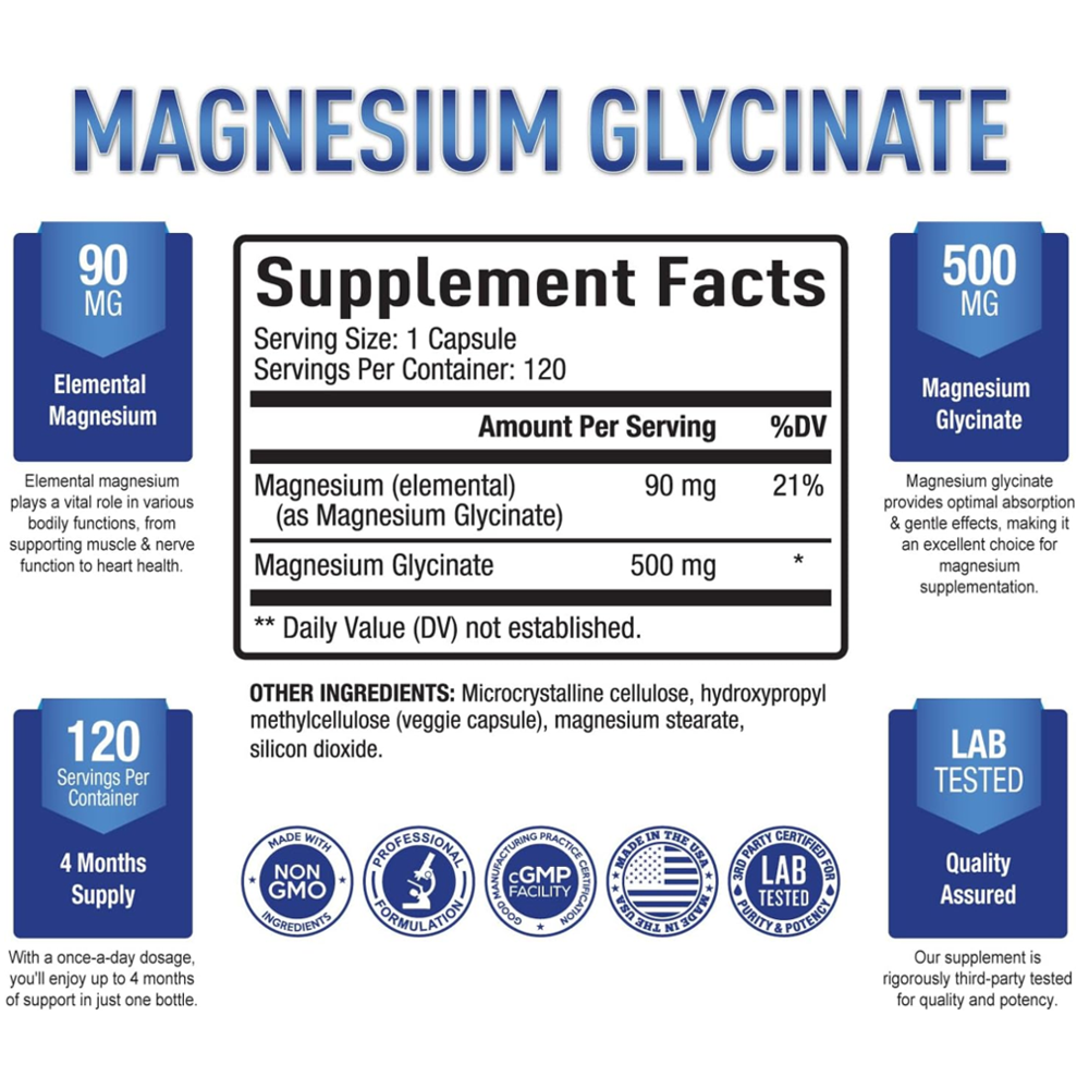 Purely Optimal Magnesium Glycinate 500mg Capsules