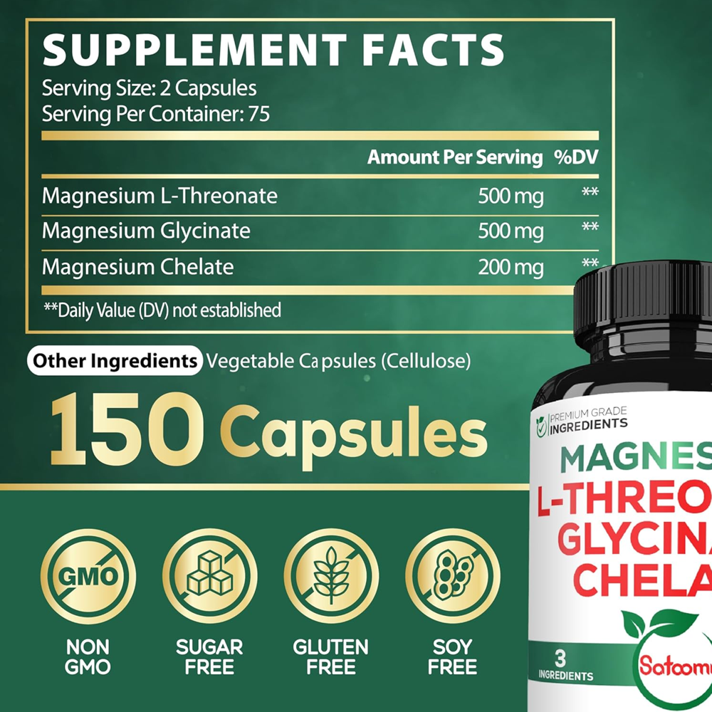 SATOOMI 3in1 1200mg Magnesium L-Threonate Capsules