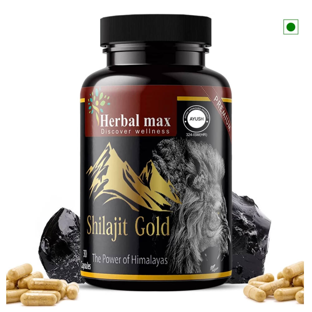 Herbal Max Shilajit Gold With Safed Mulsi For Strength, Power & Stamina - 30 Capsules