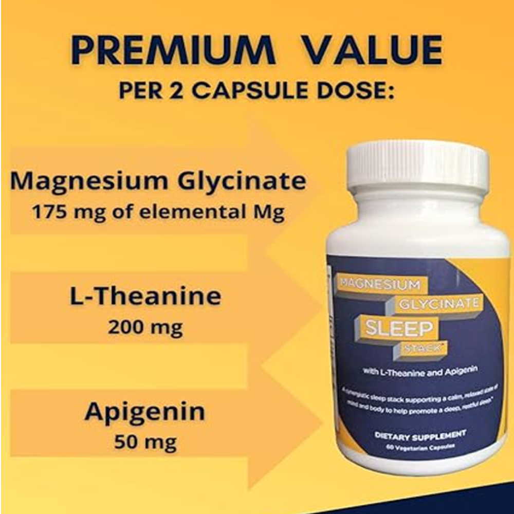 Magnesium Glycinate Sleep Stack with L-Theanine &amp; Apigenin – (60 Vegetarian Capsules)