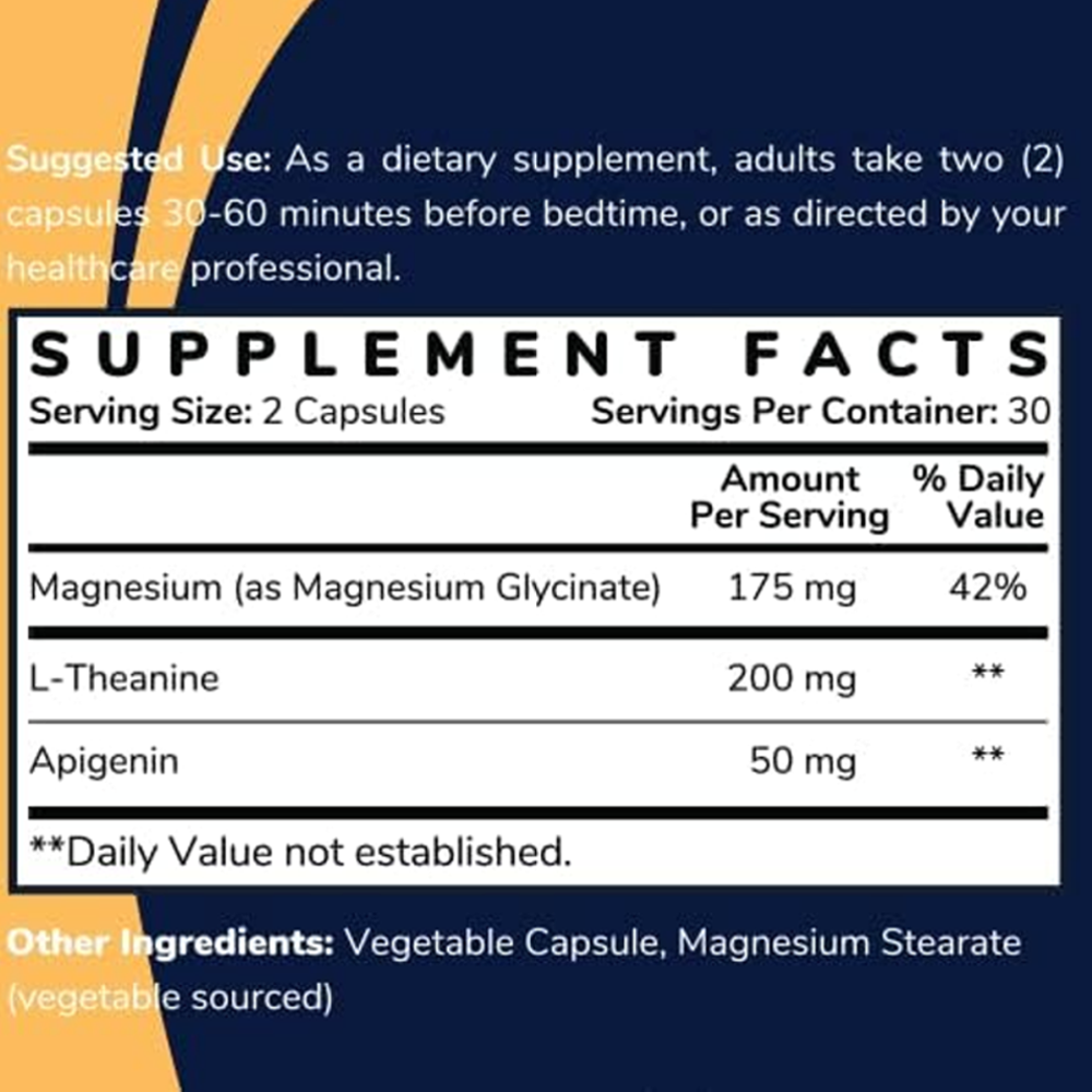 Magnesium Glycinate Sleep Stack with L-Theanine &amp; Apigenin – (60 Vegetarian Capsules)