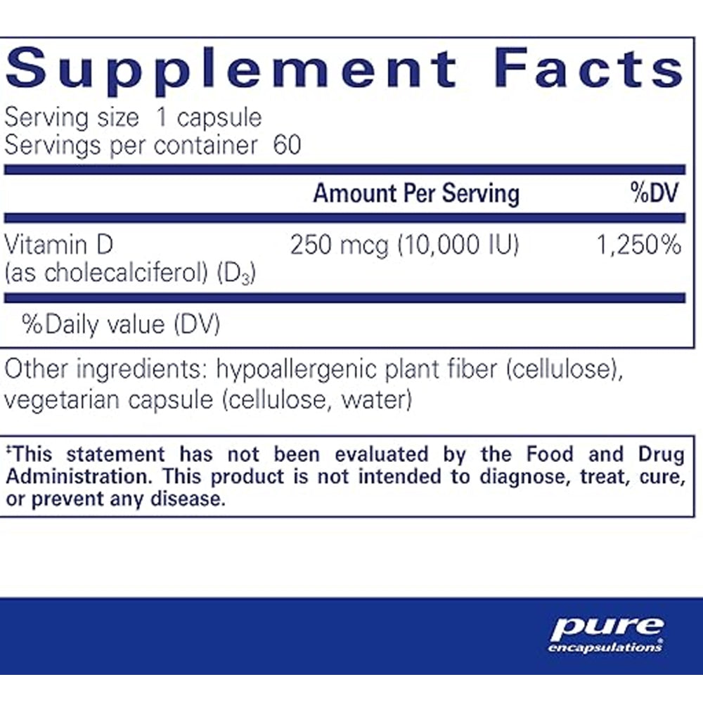 Pure Encapsulations Vitamin D3 250 mcg (10,000 IU) 120 Capsules