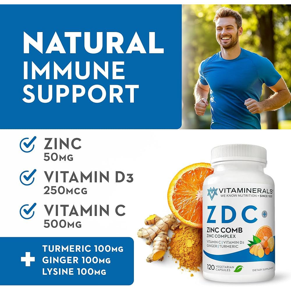 Vitaminerals® ZDC, Zinc Complex 50mg | Vitamin D3 250mcg | Vitamin C 500mg | Ginger | Lysine | Turmeric |