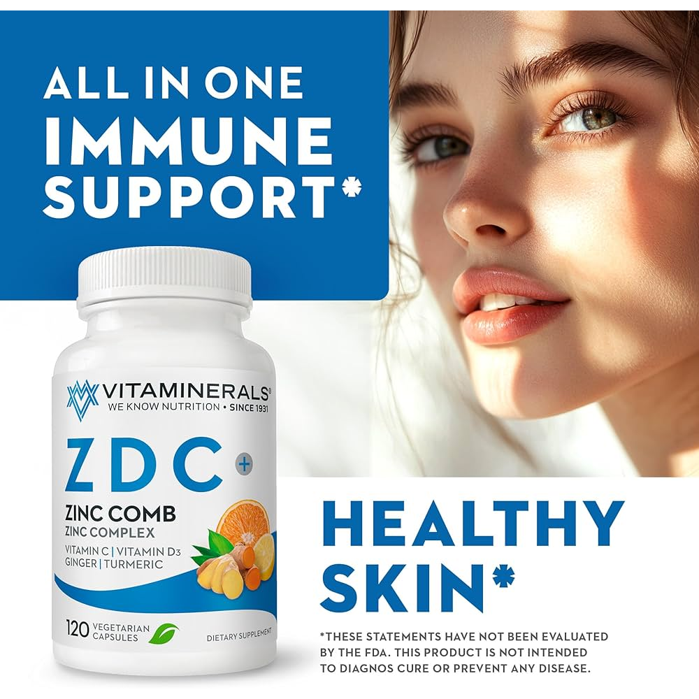 Vitaminerals® ZDC, Zinc Complex 50mg | Vitamin D3 250mcg | Vitamin C 500mg | Ginger | Lysine | Turmeric |