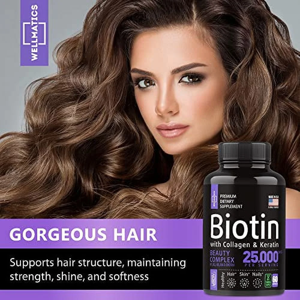 Wellmatics Biotin With Collagen & Katrine 25,000mcg Capsules